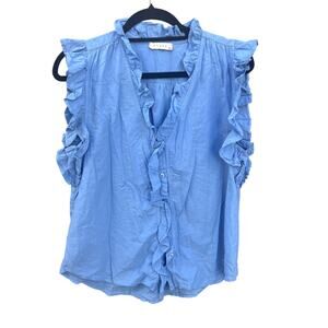 Stark X | Women's Poplin Ruffly Sleeveless Top Blue Size Small